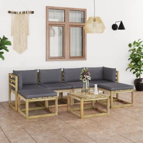 7-piece garden furniture set with impregnated wood cushions by vidaXL, Garden sets - Ref: Foro24-3064950, Price: 464,20 €, Di...