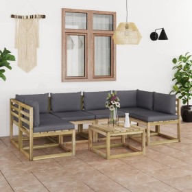 7-piece garden furniture set with impregnated wood cushions by vidaXL, Garden sets - Ref: Foro24-3064951, Price: 480,99 €, Di...