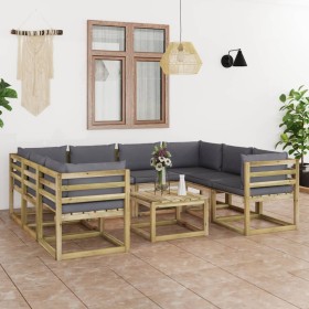 9-piece garden furniture set with impregnated wood cushions by vidaXL, Garden sets - Ref: Foro24-3064952, Price: 541,08 €, Di...