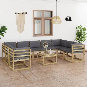 10-piece garden furniture set with impregnated wood cushions by vidaXL, Garden sets - Ref: Foro24-3064954, Price: 595,47 €, D...