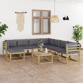 9-piece garden furniture set with impregnated wood cushions by vidaXL, Garden sets - Ref: Foro24-3064957, Price: 592,99 €, Di...