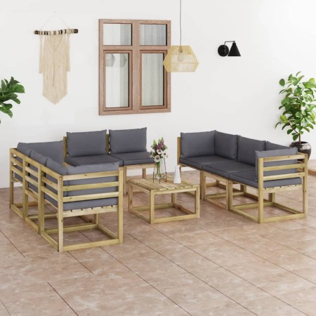 9-piece garden furniture set with impregnated wood cushions by vidaXL, Garden sets - Ref: Foro24-3064956, Price: 541,08 €, Di...