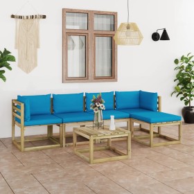 6-piece garden furniture set with impregnated wood cushions by vidaXL, Garden sets - Ref: Foro24-3065068, Price: 334,99 €, Di...