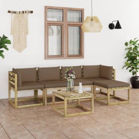 6-piece garden furniture set with impregnated wood cushions by vidaXL, Garden sets - Ref: Foro24-3065188, Price: 353,55 €, Di...