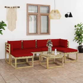 7-piece garden furniture set with impregnated wood cushions by vidaXL, Garden sets - Ref: Foro24-3065220, Price: 446,62 €, Di...