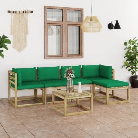 6-piece garden furniture set with cushions, impregnated wood by vidaXL, Garden sets - Ref: Foro24-3065098, Price: 293,99 €, D...