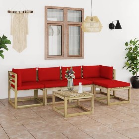 6-piece garden furniture set with impregnated wood cushions by vidaXL, Garden sets - Ref: Foro24-3065128, Price: 316,99 €, Di...