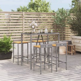 Bar table and garden stools 5 pieces acacia wood PE rattan gray by vidaXL, Garden sets - Ref: Foro24-3187677, Price: 267,99 €...