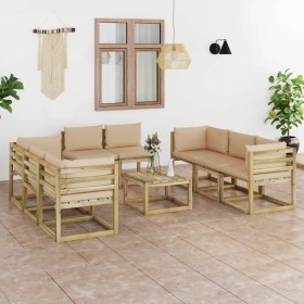 9-piece garden furniture set with impregnated wood cushions by vidaXL, Garden sets - Ref: Foro24-3065046, Price: 625,41 €, Di...