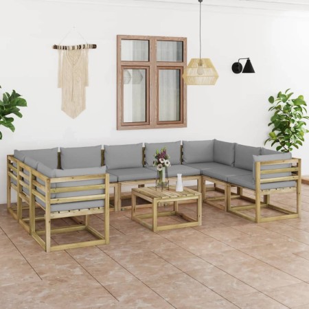 10-piece garden furniture set with cushions, impregnated wood by vidaXL, Garden sets - Ref: Foro24-3064984, Price: 625,79 €, ...