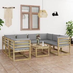 9-teiliges Gartenmöbel-Set mit imprägnierten Holzkissen von vidaXL, Gartensets - Ref: Foro24-3064982, Preis: 604,99 €, Rabatt: %