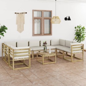 10-piece garden furniture set with impregnated wood cushions by vidaXL, Garden sets - Ref: Foro24-3065014, Price: 686,22 €, D...