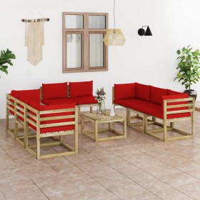 9-piece garden furniture set with impregnated wood cushions by vidaXL, Garden sets - Ref: Foro24-3065136, Price: 498,68 €, Di...