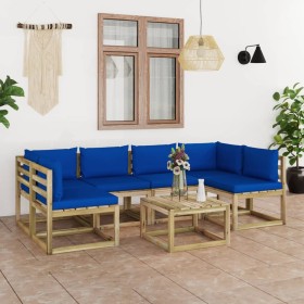 7-piece garden furniture set with impregnated wood cushions by vidaXL, Garden sets - Ref: Foro24-3065251, Price: 396,99 €, Di...