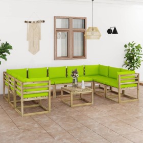 10-piece garden furniture set with cushions, impregnated wood by vidaXL, Garden sets - Ref: Foro24-3065284, Price: 585,58 €, ...