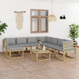 9-piece garden furniture set with impregnated wood cushions by vidaXL, Garden sets - Ref: Foro24-3064987, Price: 592,38 €, Di...