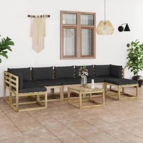 8-piece garden furniture set with impregnated wood cushions by vidaXL, Garden sets - Ref: Foro24-3065163, Price: 526,99 €, Di...