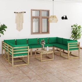 10-piece garden furniture set with impregnated wood cushions by vidaXL, Garden sets - Ref: Foro24-3065104, Price: 541,48 €, D...