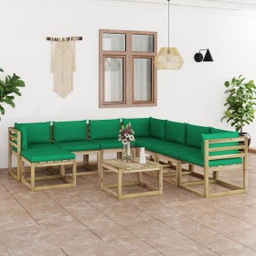 9-piece garden furniture set with impregnated wood cushions by vidaXL, Garden sets - Ref: Foro24-3065107, Price: 494,99 €, Di...