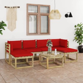 7-piece garden furniture set with impregnated wood cushions by vidaXL, Garden sets - Ref: Foro24-3065130, Price: 446,62 €, Di...