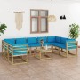 10-piece garden furniture set with impregnated wood cushions by vidaXL, Garden sets - Ref: Foro24-3065074, Price: 676,74 €, D...