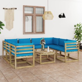 9-piece garden furniture set with impregnated wood cushions by vidaXL, Garden sets - Ref: Foro24-3065072, Price: 573,99 €, Di...