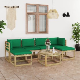 7-teiliges Gartenmöbel-Set mit imprägnierten Holzkissen von vidaXL, Gartensets - Ref: Foro24-3065100, Preis: 425,99 €, Rabatt: %