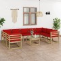 10-piece garden furniture set with impregnated wood cushions by vidaXL, Garden sets - Ref: Foro24-3065134, Price: 613,92 €, D...