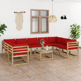 10-piece garden furniture set with impregnated wood cushions by vidaXL, Garden sets - Ref: Foro24-3065134, Price: 613,09 €, D...