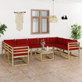 10-piece garden furniture set with impregnated wood cushions by vidaXL, Garden sets - Ref: Foro24-3065224, Price: 585,58 €, D...