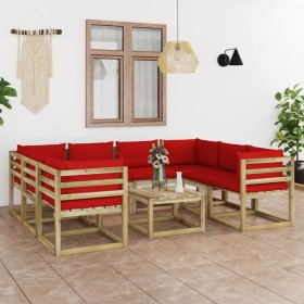 9-piece garden furniture set with impregnated wood cushions by vidaXL, Garden sets - Ref: Foro24-3065132, Price: 498,68 €, Di...