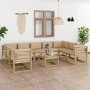 10-piece garden furniture set with impregnated wood cushions by vidaXL, Garden sets - Ref: Foro24-3065044, Price: 687,99 €, D...