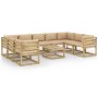 10-piece garden furniture set with impregnated wood cushions by vidaXL, Garden sets - Ref: Foro24-3065044, Price: 687,99 €, D...