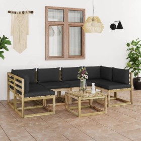 7-piece garden furniture set with impregnated wood cushions by vidaXL, Garden sets - Ref: Foro24-3065161, Price: 471,99 €, Di...