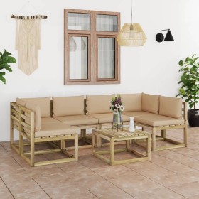 7-piece garden furniture set with impregnated wood cushions by vidaXL, Garden sets - Ref: Foro24-3065041, Price: 489,48 €, Di...