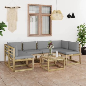 7-piece garden furniture set with impregnated wood cushions by vidaXL, Garden sets - Ref: Foro24-3064981, Price: 479,99 €, Di...