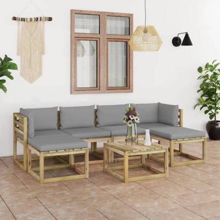 7-teiliges Gartenmöbel-Set mit imprägnierten Holzkissen von vidaXL, Gartensets - Ref: Foro24-3064980, Preis: 464,16 €, Rabatt: %