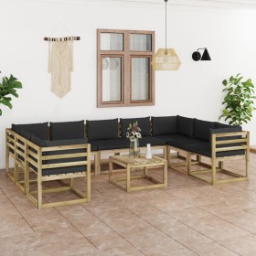 10-piece garden furniture set with impregnated wood cushions by vidaXL, Garden sets - Ref: Foro24-3065164, Price: 636,81 €, D...