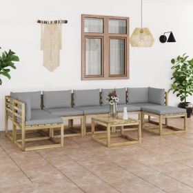 8-piece garden furniture set with impregnated wood cushions by vidaXL, Garden sets - Ref: Foro24-3064983, Price: 526,99 €, Di...