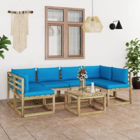 7-piece garden furniture set with impregnated wood cushions by vidaXL, Garden sets - Ref: Foro24-3065071, Price: 462,99 €, Di...