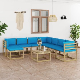 9-piece garden furniture set with impregnated wood cushions by vidaXL, Garden sets - Ref: Foro24-3065077, Price: 570,99 €, Di...