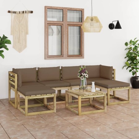 7-piece garden furniture set with impregnated wood cushions by vidaXL, Garden sets - Ref: Foro24-3065190, Price: 464,16 €, Di...