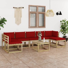 8-piece garden furniture set with impregnated wood cushions by vidaXL, Garden sets - Ref: Foro24-3065223, Price: 444,48 €, Di...