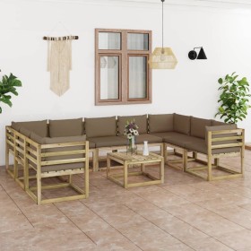 10-piece garden furniture set with impregnated wood cushions by vidaXL, Garden sets - Ref: Foro24-3065194, Price: 740,96 €, D...