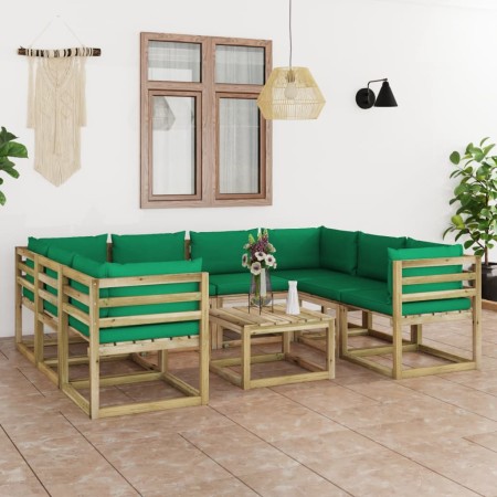 9-teiliges Gartenmöbel-Set mit imprägnierten Holzkissen von vidaXL, Gartensets - Ref: Foro24-3065102, Preis: 476,28 €, Rabatt: %