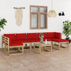 8-piece garden furniture set with impregnated wood cushions by vidaXL, Garden sets - Ref: Foro24-3065133, Price: 488,53 €, Di...