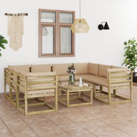 9-piece garden furniture set with impregnated wood cushions by vidaXL, Garden sets - Ref: Foro24-3065042, Price: 625,99 €, Di...