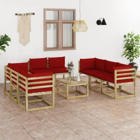 9-piece garden furniture set with impregnated wood cushions by vidaXL, Garden sets - Ref: Foro24-3065226, Price: 476,28 €, Di...