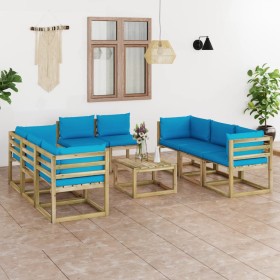 9-piece garden furniture set with impregnated wood cushions by vidaXL, Garden sets - Ref: Foro24-3065076, Price: 550,45 €, Di...