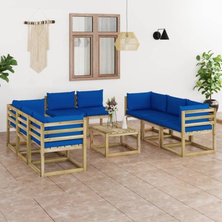 9-piece garden furniture set with impregnated wood cushions by vidaXL, Garden sets - Ref: Foro24-3065256, Price: 476,28 €, Di...